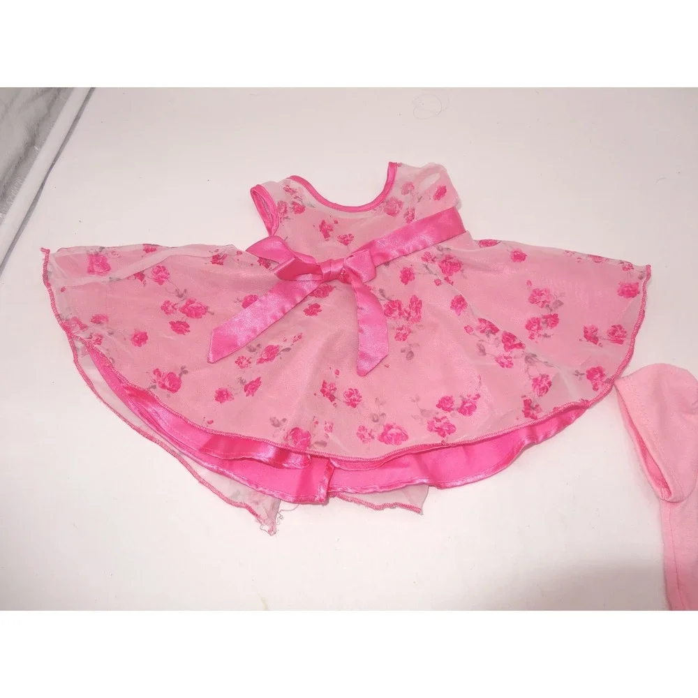 Build A Bear Pink Floral Dress and Smiley Face Skirt Set 2 pc Outfit